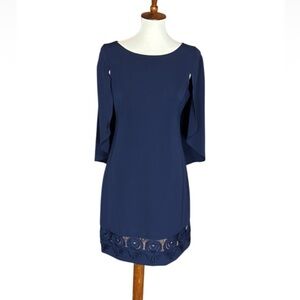 Yoana Baraschi navy blue Ritz capelet dress with lace hem Size 4